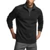 CQR Men’s Thermal Fleece Quarter Zip Sweater, Outdoor Lightweight Long Sleeve Pullover, Casual Mock Neck Polo Sweaters(Covert Black)