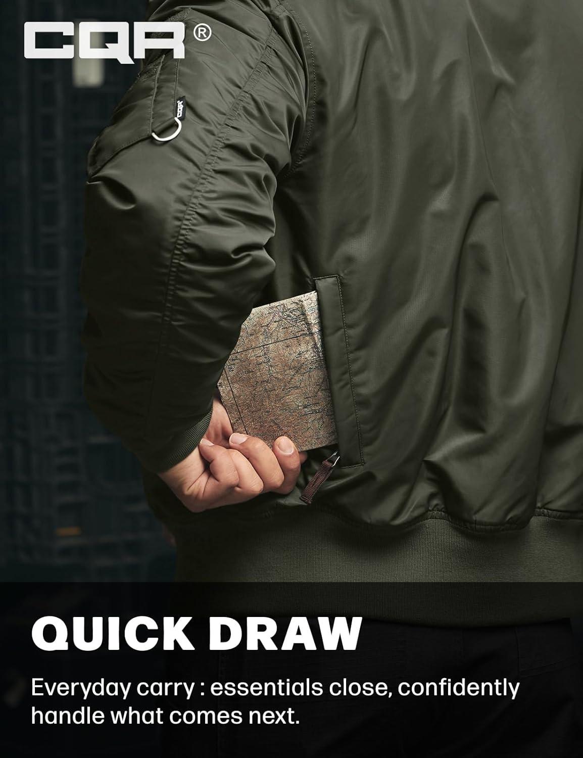 imageCQR Mens Casual Bomber Jacket Outdoor FallWinter ZipUp Windbreaker Water Resistant Padded MA1 Flight Jacket with PocketNavigator Army Green
