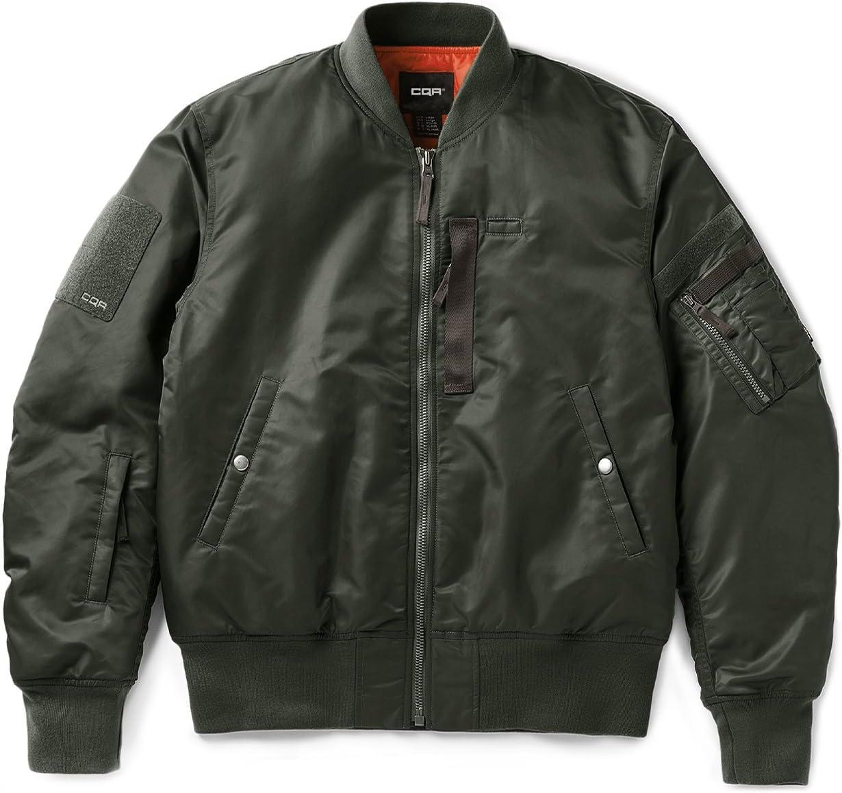 imageCQR Mens Casual Bomber Jacket Outdoor FallWinter ZipUp Windbreaker Water Resistant Padded MA1 Flight Jacket with PocketNavigator Army Green