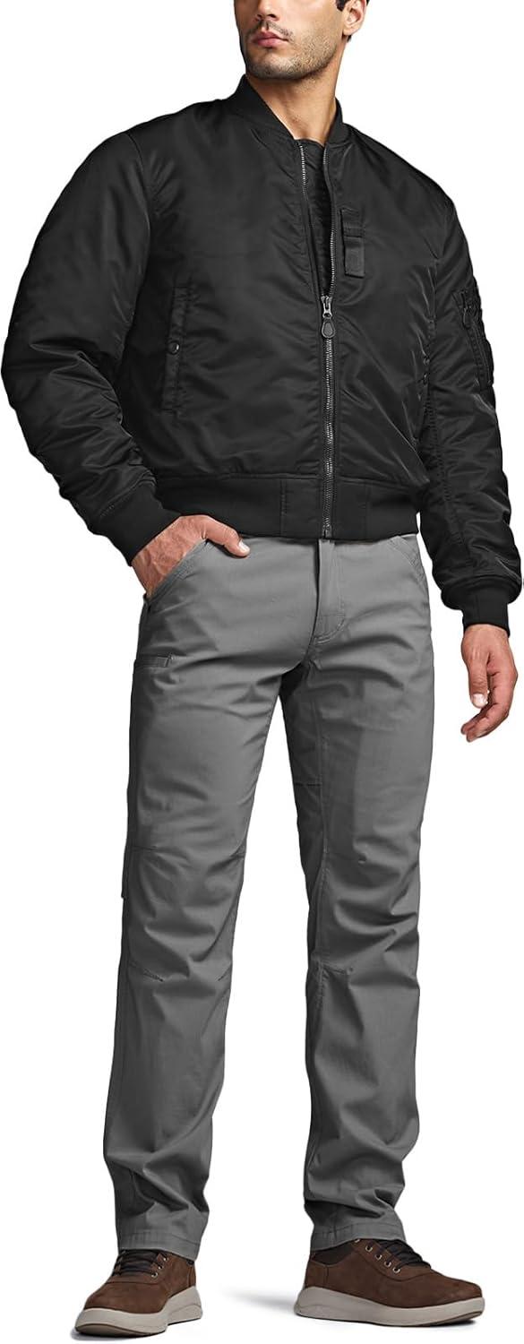 imageCQR Mens Casual Bomber Jacket Outdoor FallWinter ZipUp Windbreaker Water Resistant Padded MA1 Flight Jacket with PocketWatcher Black