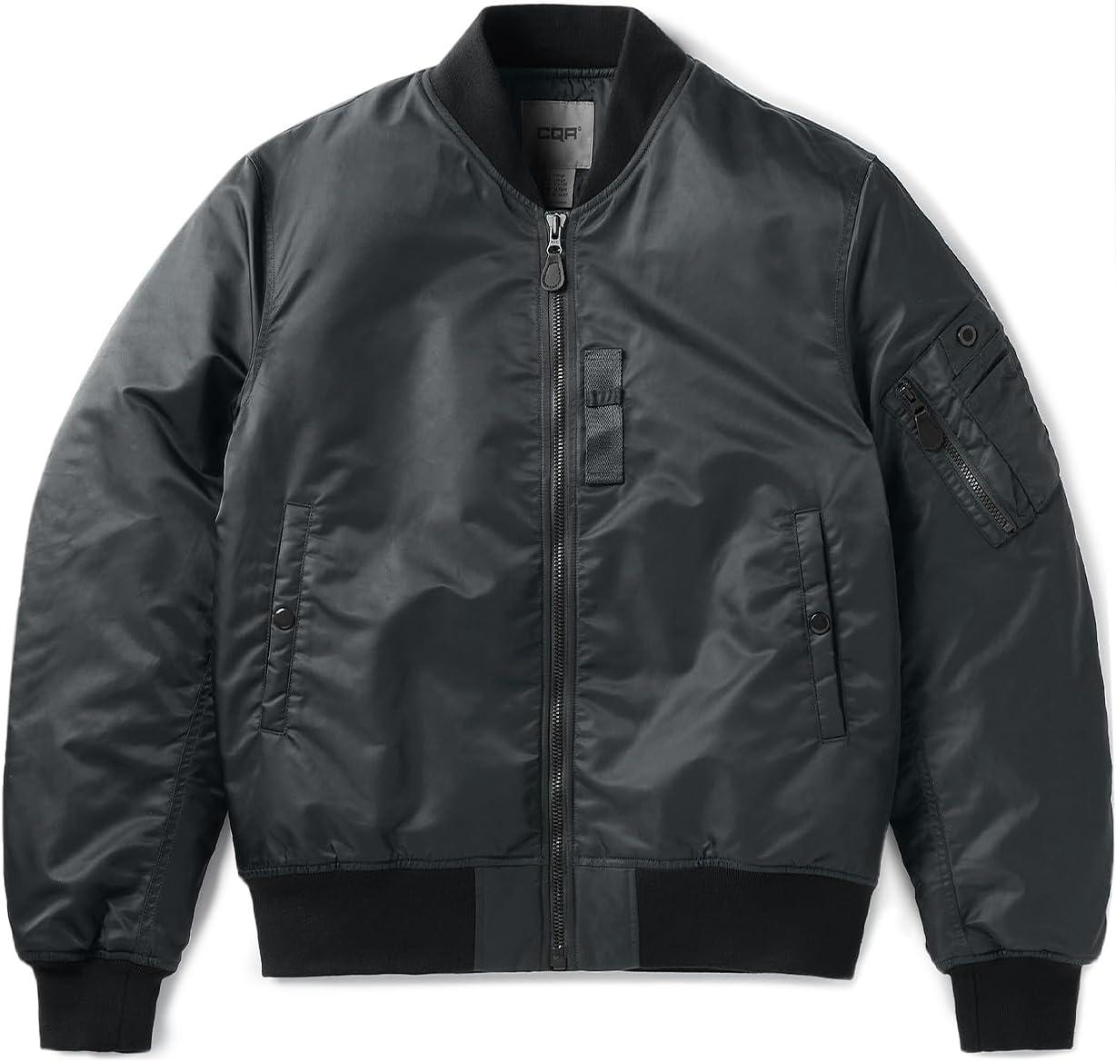 imageCQR Mens Casual Bomber Jacket Outdoor FallWinter ZipUp Windbreaker Water Resistant Padded MA1 Flight Jacket with PocketWatcher Carbon Grey