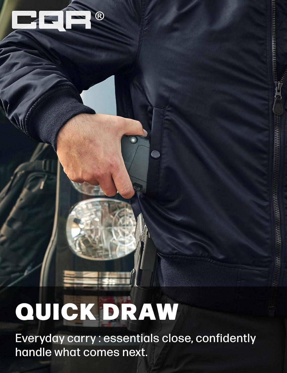 imageCQR Mens Casual Bomber Jacket Outdoor FallWinter ZipUp Windbreaker Water Resistant Padded MA1 Flight Jacket with PocketWatcher Operator Navy