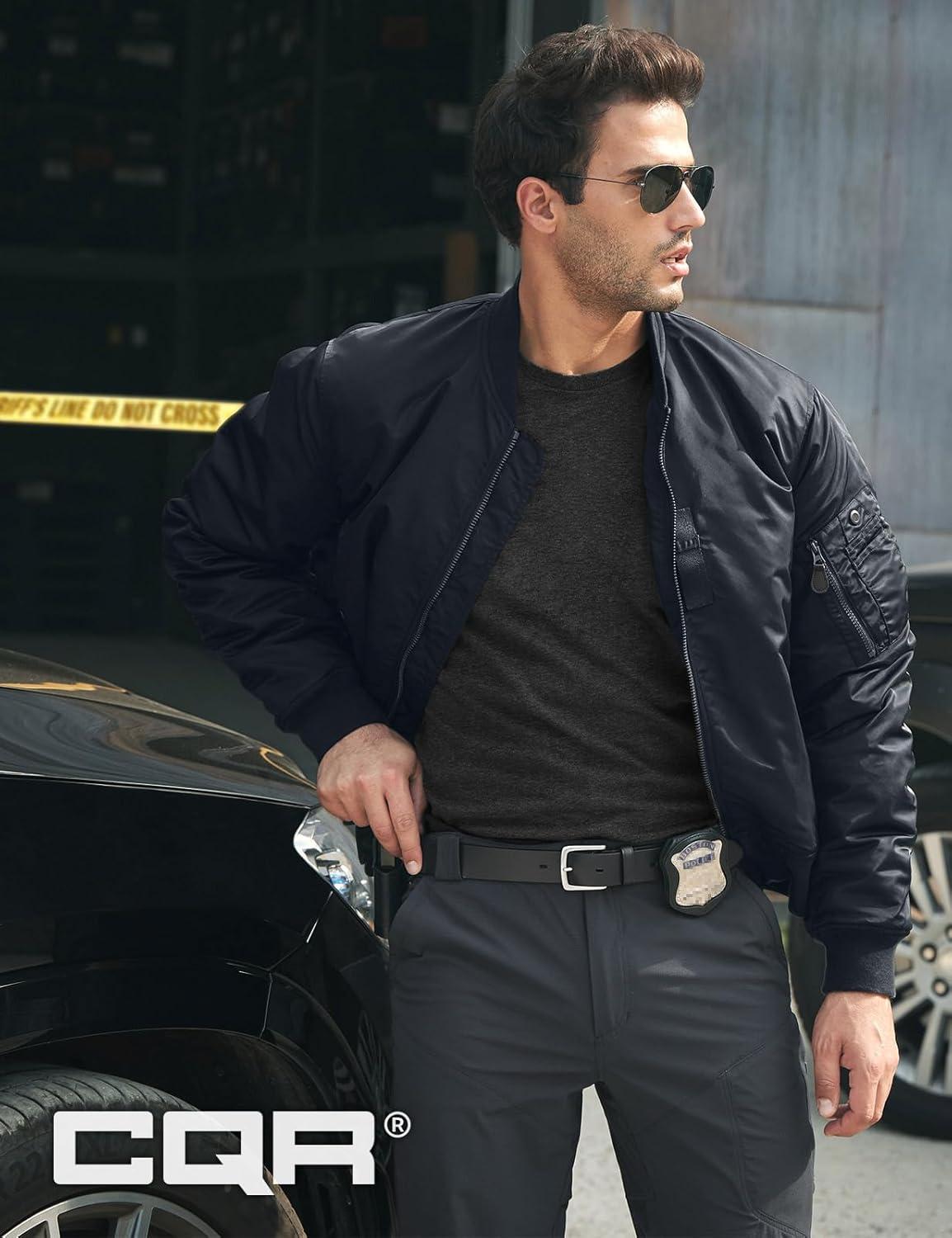 imageCQR Mens Casual Bomber Jacket Outdoor FallWinter ZipUp Windbreaker Water Resistant Padded MA1 Flight Jacket with PocketWatcher Operator Navy