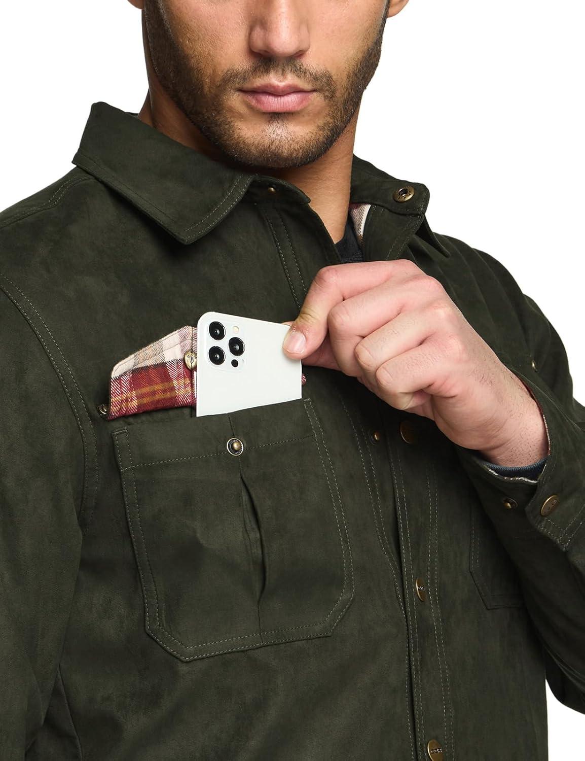 imageCQR Mens Flannel Lined Shirt Jackets Long Sleeved Rugged Plaid Cotton Brushed Suede Shirt JacketFlannel Lined Folk Tale