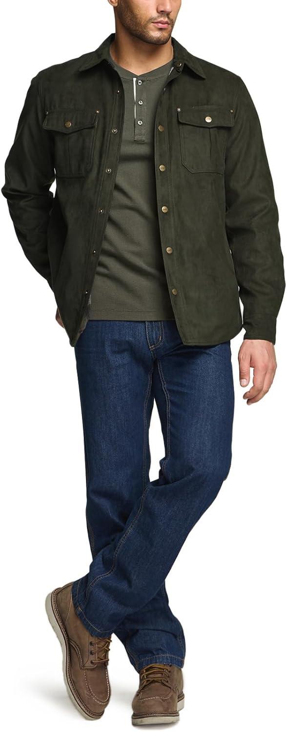 imageCQR Mens Flannel Lined Shirt Jackets Long Sleeved Rugged Plaid Cotton Brushed Suede Shirt JacketFlannel Lined Hickory Green