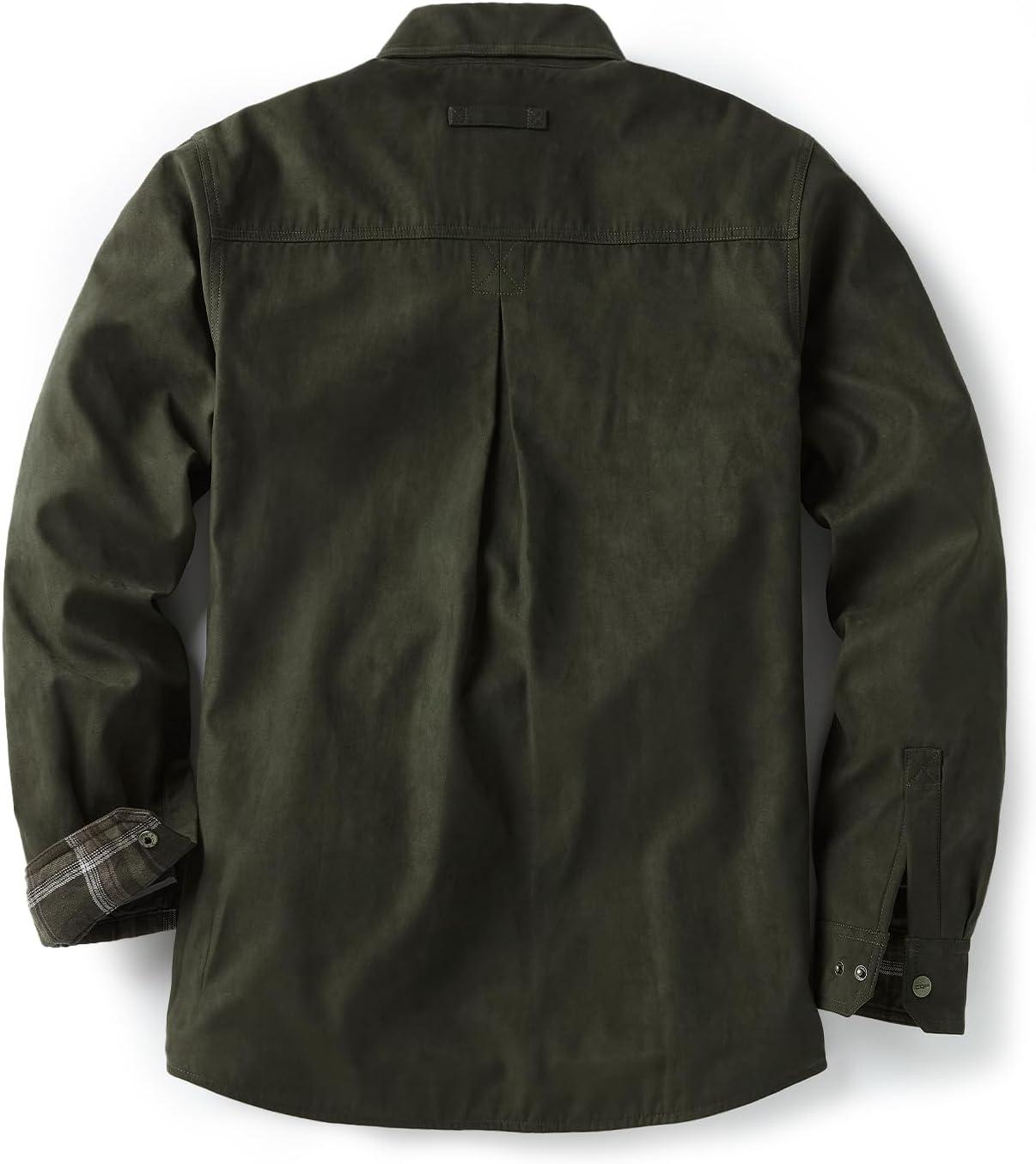 imageCQR Mens Flannel Lined Shirt Jackets Long Sleeved Rugged Plaid Cotton Brushed Suede Shirt JacketFlannel Lined Hickory Green