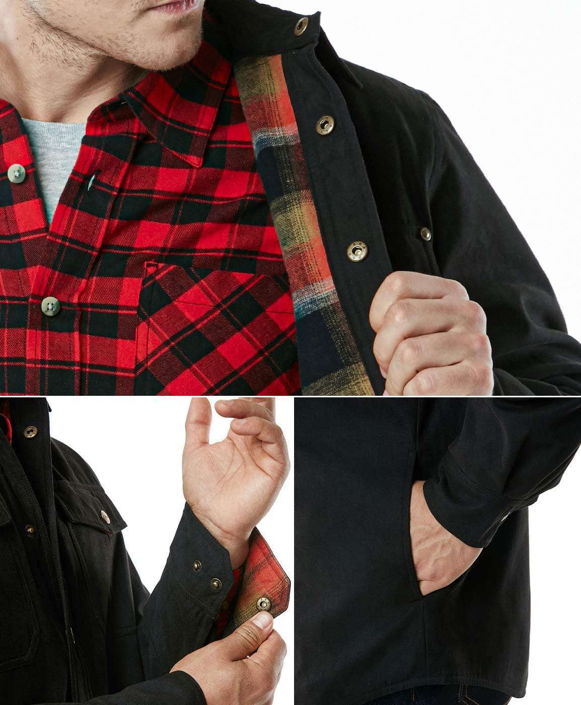 imageCQR Mens Flannel Lined Shirt Jackets Long Sleeved Rugged Plaid Cotton Brushed Suede Shirt JacketFlannel Lined Texas Black