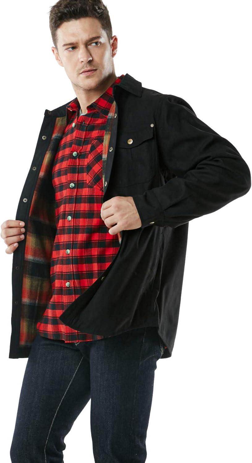 imageCQR Mens Flannel Lined Shirt Jackets Long Sleeved Rugged Plaid Cotton Brushed Suede Shirt JacketFlannel Lined Texas Black