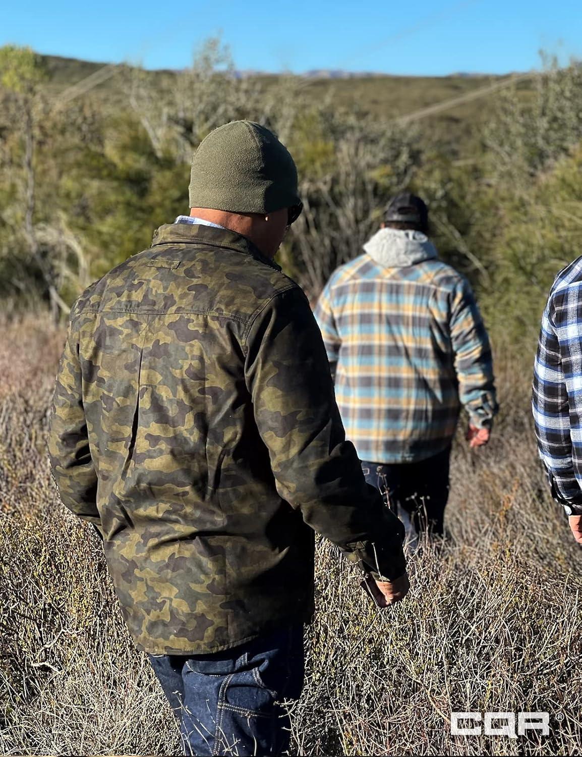 imageCQR Mens Flannel Lined Shirt Jackets Long Sleeved Rugged Plaid Cotton Brushed Suede Shirt JacketFlannel Print Lined Camo Olive