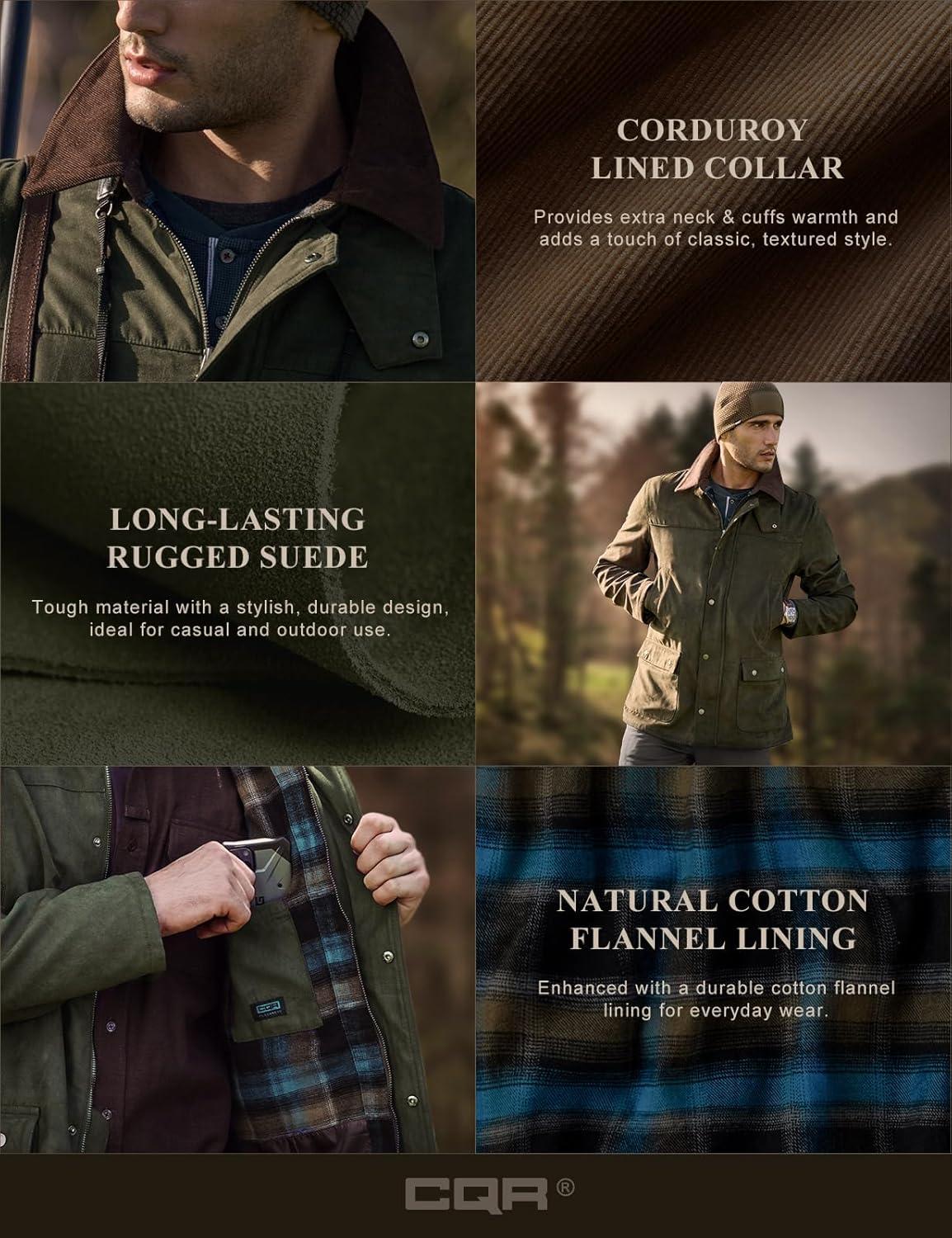 imageCQR Mens Flannel Lined Shirt Jackets Long Sleeved Rugged Plaid Cotton Brushed Suede Shirt JacketHuntsman Forest Oasis