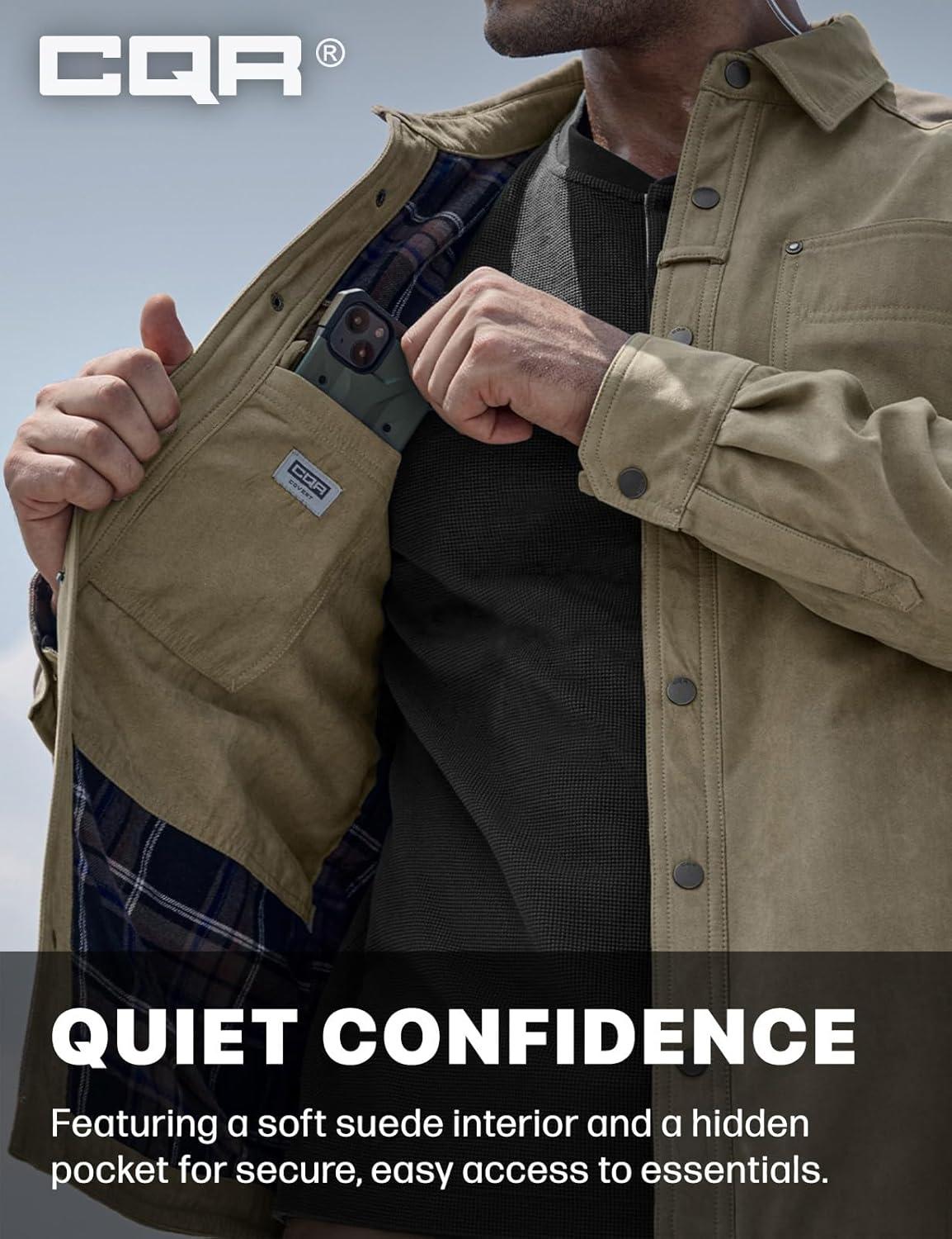 imageCQR Mens Flannel Lined Shirt Jackets Long Sleeved Rugged Plaid Cotton Brushed Suede Shirt JacketStealth Coal Miner