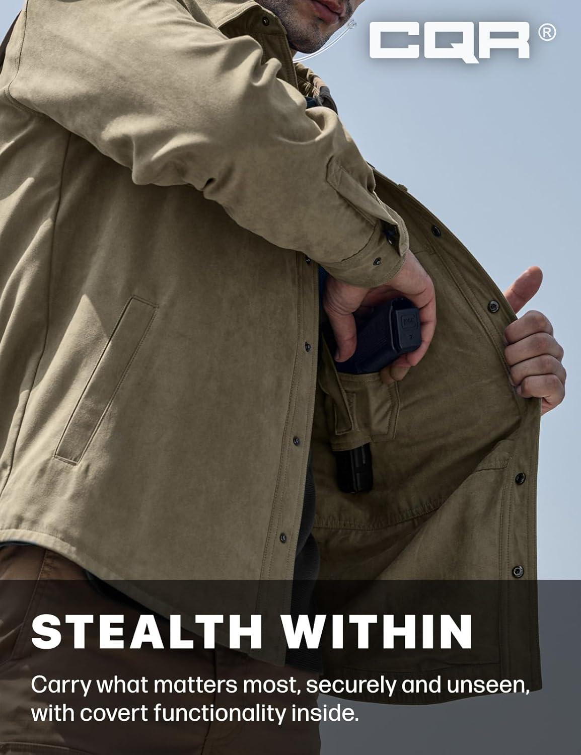 imageCQR Mens Flannel Lined Shirt Jackets Long Sleeved Rugged Plaid Cotton Brushed Suede Shirt JacketStealth Coal Miner