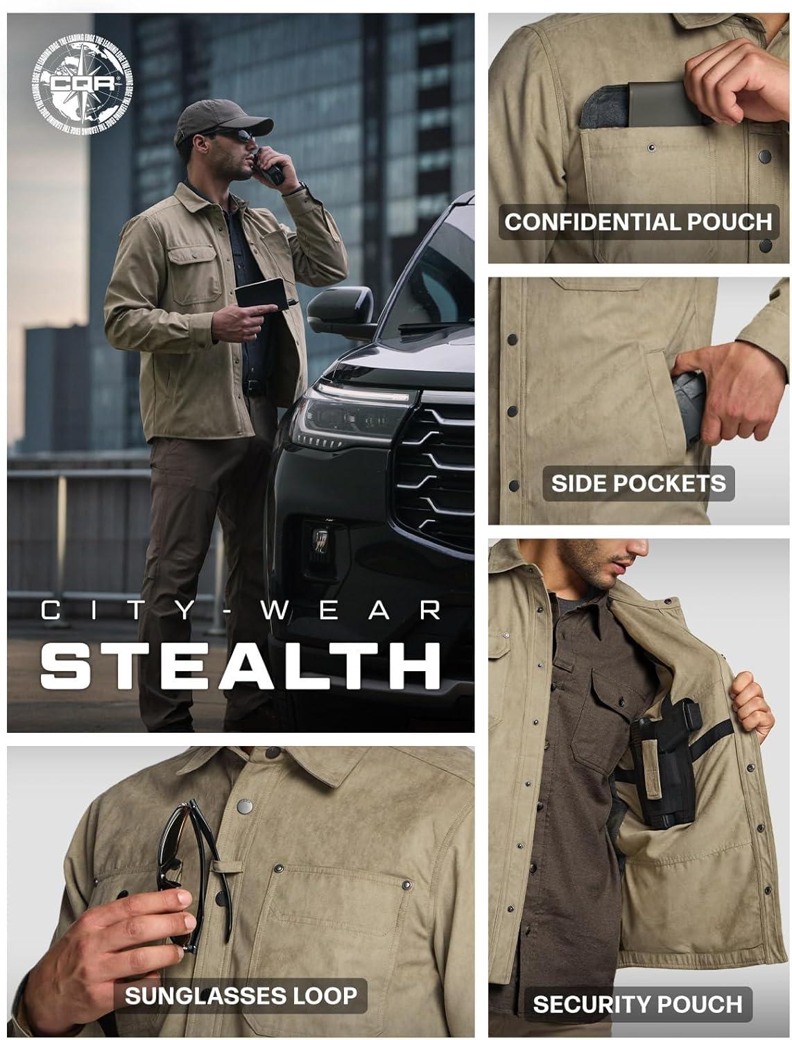 imageCQR Mens Flannel Lined Shirt Jackets Long Sleeved Rugged Plaid Cotton Brushed Suede Shirt JacketStealth Dune Khaki Amazon Grey