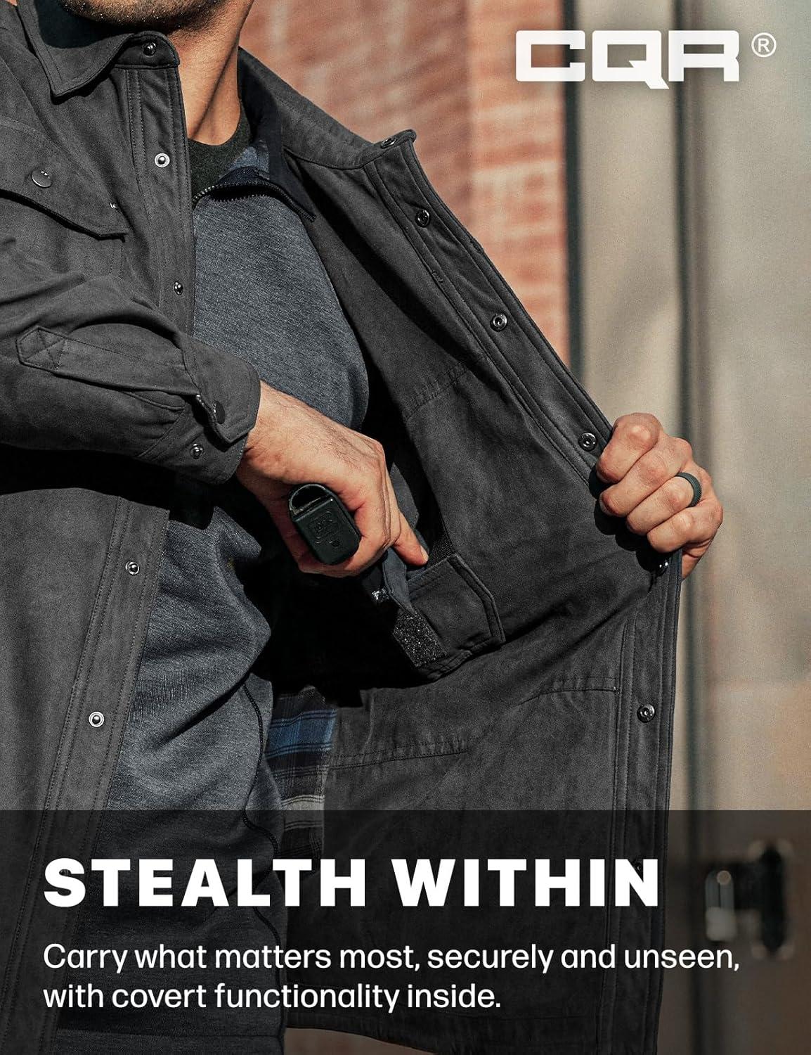 imageCQR Mens Flannel Lined Shirt Jackets Long Sleeved Rugged Plaid Cotton Brushed Suede Shirt JacketStealth Night Sky