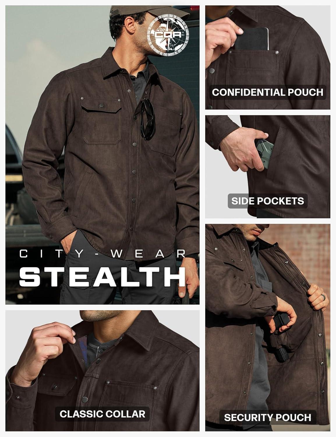 imageCQR Mens Flannel Lined Shirt Jackets Long Sleeved Rugged Plaid Cotton Brushed Suede Shirt JacketStealth Woods Night