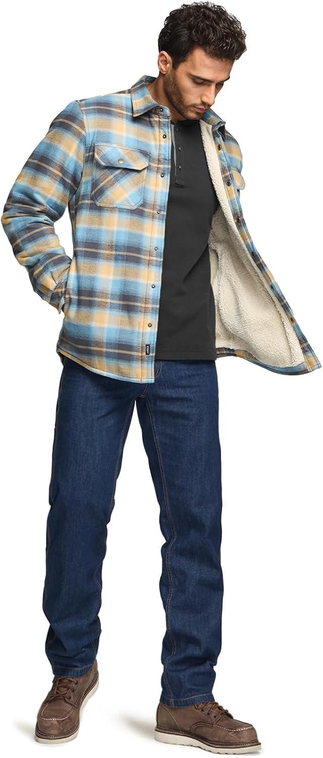 imageCQR Mens Sherpa Lined Cotton Flannel Shirt Jacket Long Sleeve Warm Winter Outdoor Plaid Button Up Jacket Coat with PocketsSherpa Lined Seashore