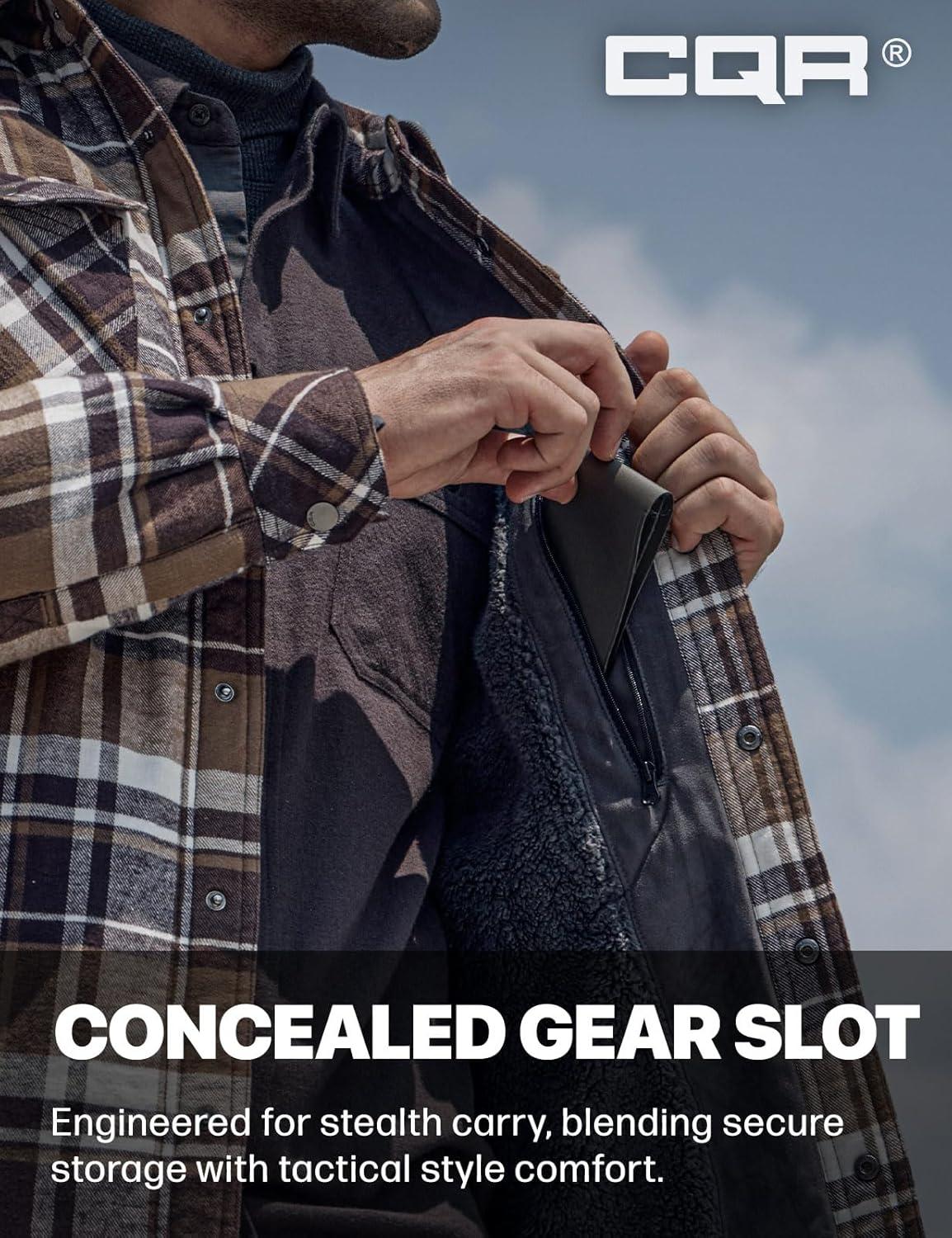 imageCQR Mens Sherpa Lined Cotton Flannel Shirt Jacket Long Sleeve Warm Winter Outdoor Plaid Button Up Jacket Coat with PocketsStealth Aged Barrel