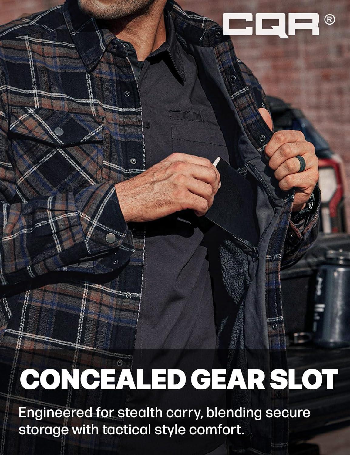 imageCQR Mens Sherpa Lined Cotton Flannel Shirt Jacket Long Sleeve Warm Winter Outdoor Plaid Button Up Jacket Coat with PocketsStealth Coal Miner