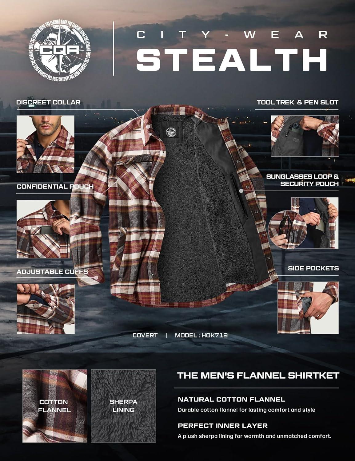 imageCQR Mens Sherpa Lined Cotton Flannel Shirt Jacket Long Sleeve Warm Winter Outdoor Plaid Button Up Jacket Coat with PocketsStealth Folk Tale