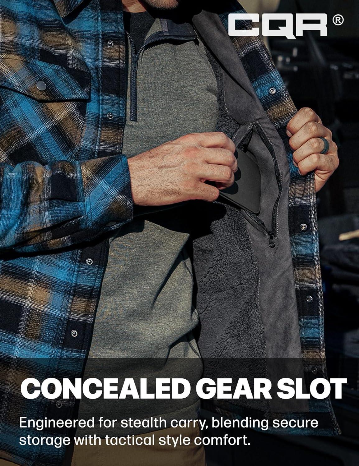 imageCQR Mens Sherpa Lined Cotton Flannel Shirt Jacket Long Sleeve Warm Winter Outdoor Plaid Button Up Jacket Coat with PocketsStealth Forest Oasis