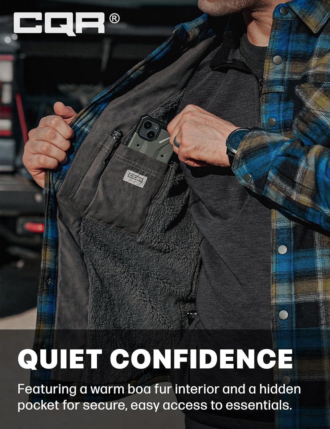 imageCQR Mens Sherpa Lined Cotton Flannel Shirt Jacket Long Sleeve Warm Winter Outdoor Plaid Button Up Jacket Coat with PocketsStealth Forest Oasis