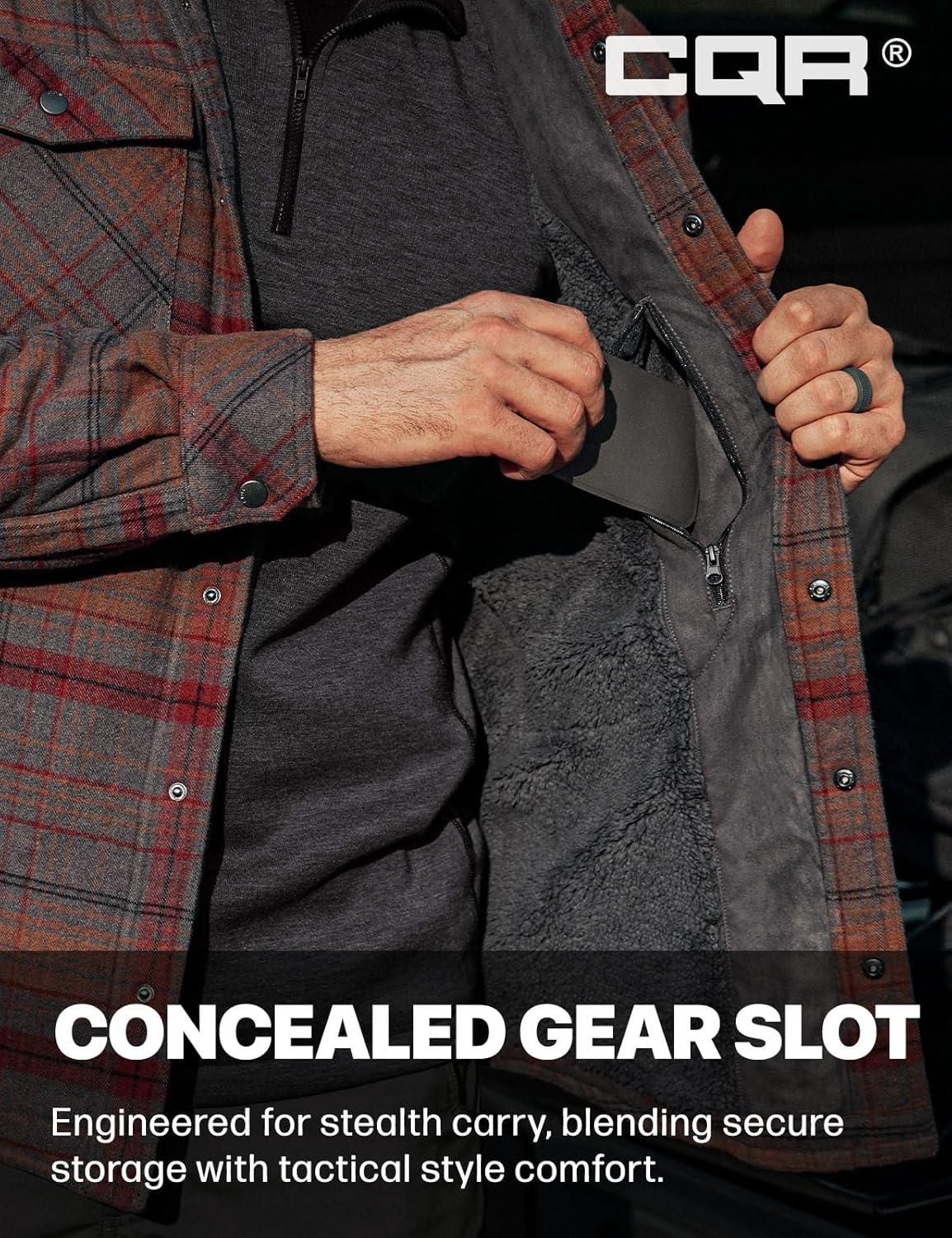 imageCQR Mens Sherpa Lined Cotton Flannel Shirt Jacket Long Sleeve Warm Winter Outdoor Plaid Button Up Jacket Coat with PocketsStealth Harvest