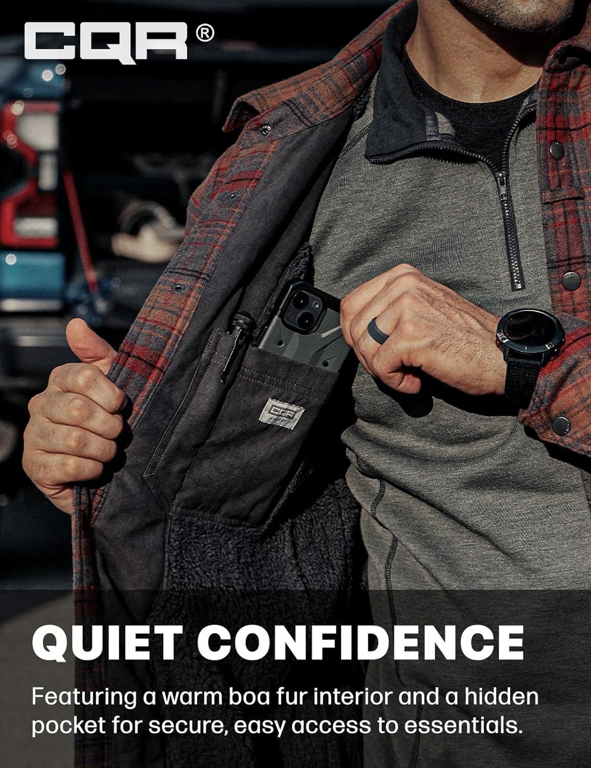 imageCQR Mens Sherpa Lined Cotton Flannel Shirt Jacket Long Sleeve Warm Winter Outdoor Plaid Button Up Jacket Coat with PocketsStealth Harvest