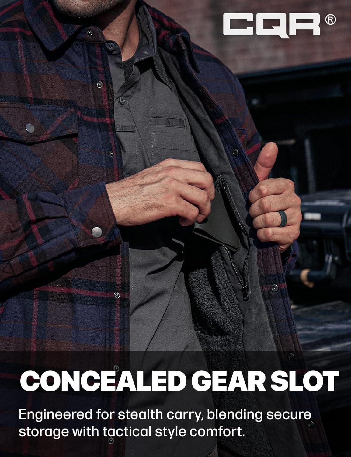 imageCQR Mens Sherpa Lined Cotton Flannel Shirt Jacket Long Sleeve Warm Winter Outdoor Plaid Button Up Jacket Coat with PocketsStealth Woods Night