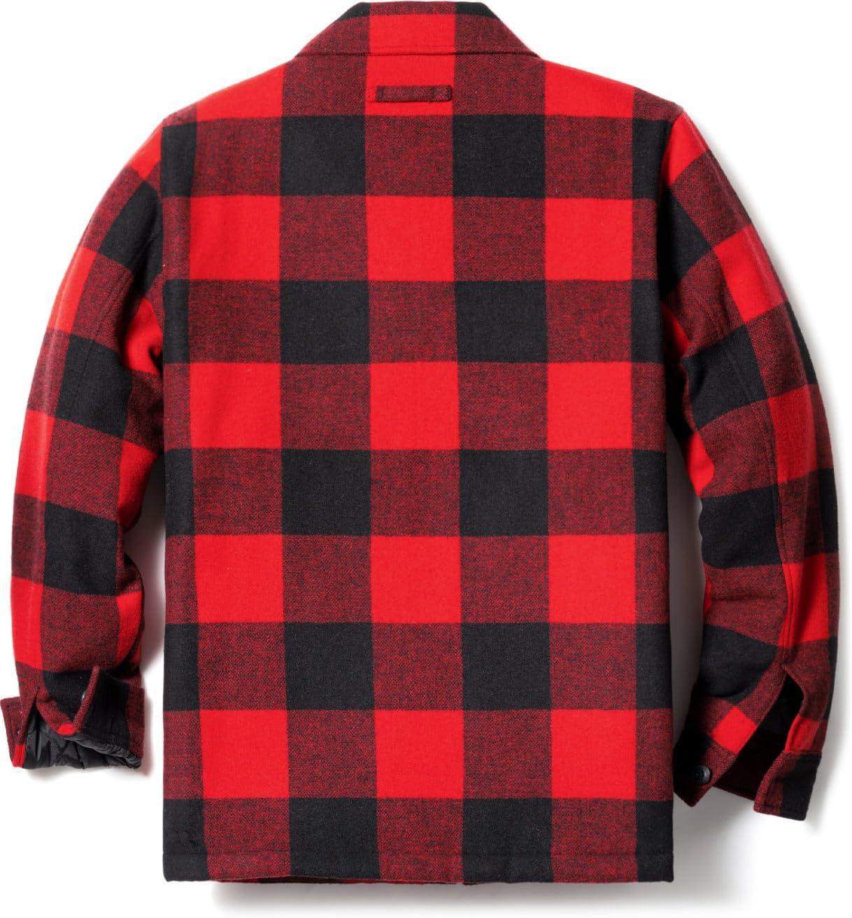 imageCQR Mens Sherpa Lined Cotton Flannel Shirt Jacket Long Sleeve Warm Winter Outdoor Plaid Button Up Jacket Coat with PocketsWool Jk Buffalo Red Plaid