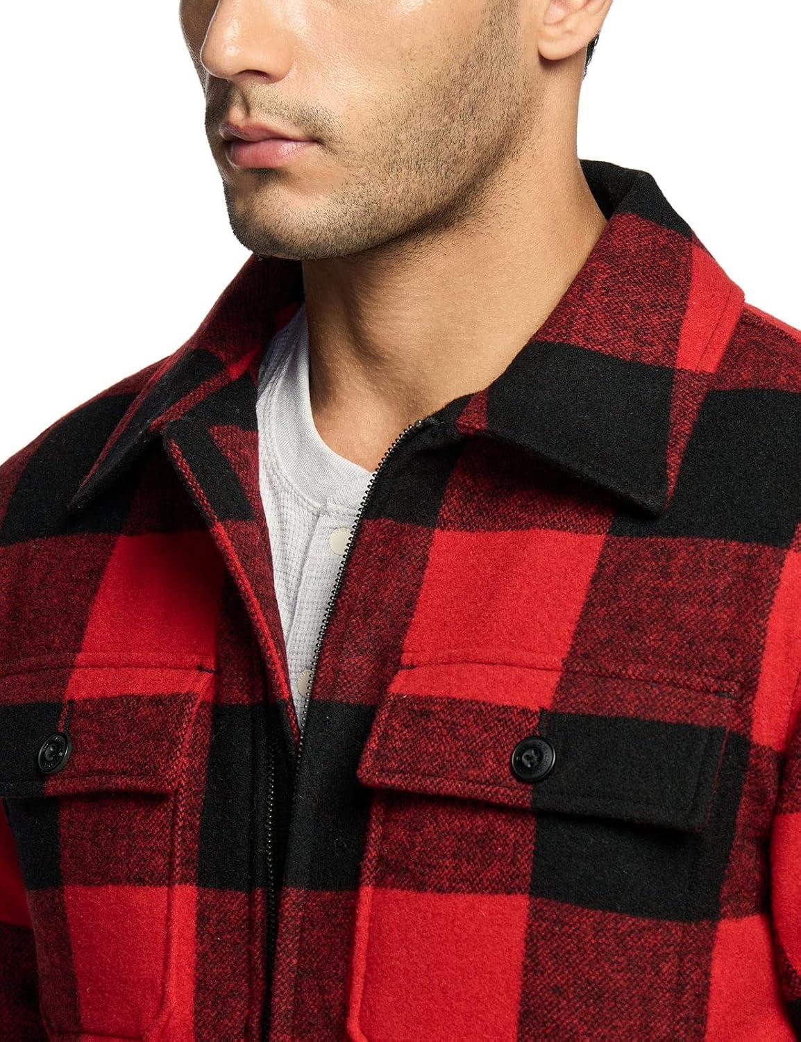 imageCQR Mens Sherpa Lined Cotton Flannel Shirt Jacket Long Sleeve Warm Winter Outdoor Plaid Button Up Jacket Coat with PocketsWool Jk Buffalo Red Plaid