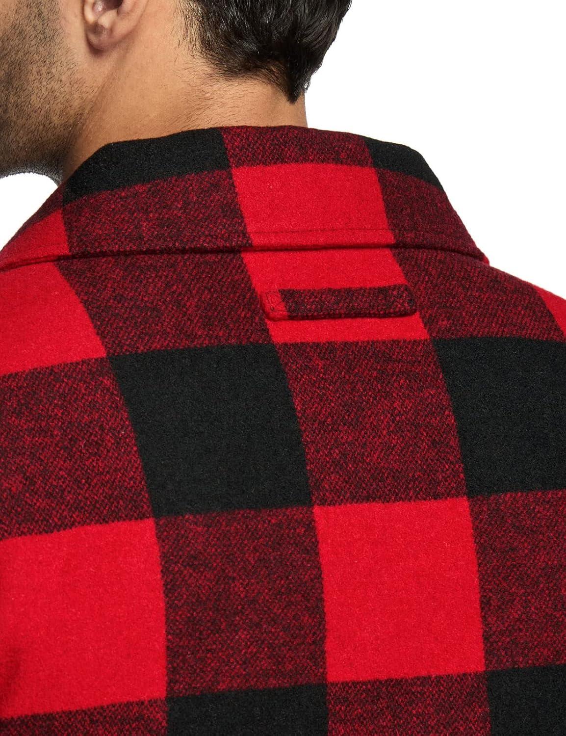 imageCQR Mens Sherpa Lined Cotton Flannel Shirt Jacket Long Sleeve Warm Winter Outdoor Plaid Button Up Jacket Coat with PocketsWool Jk Buffalo Red Plaid