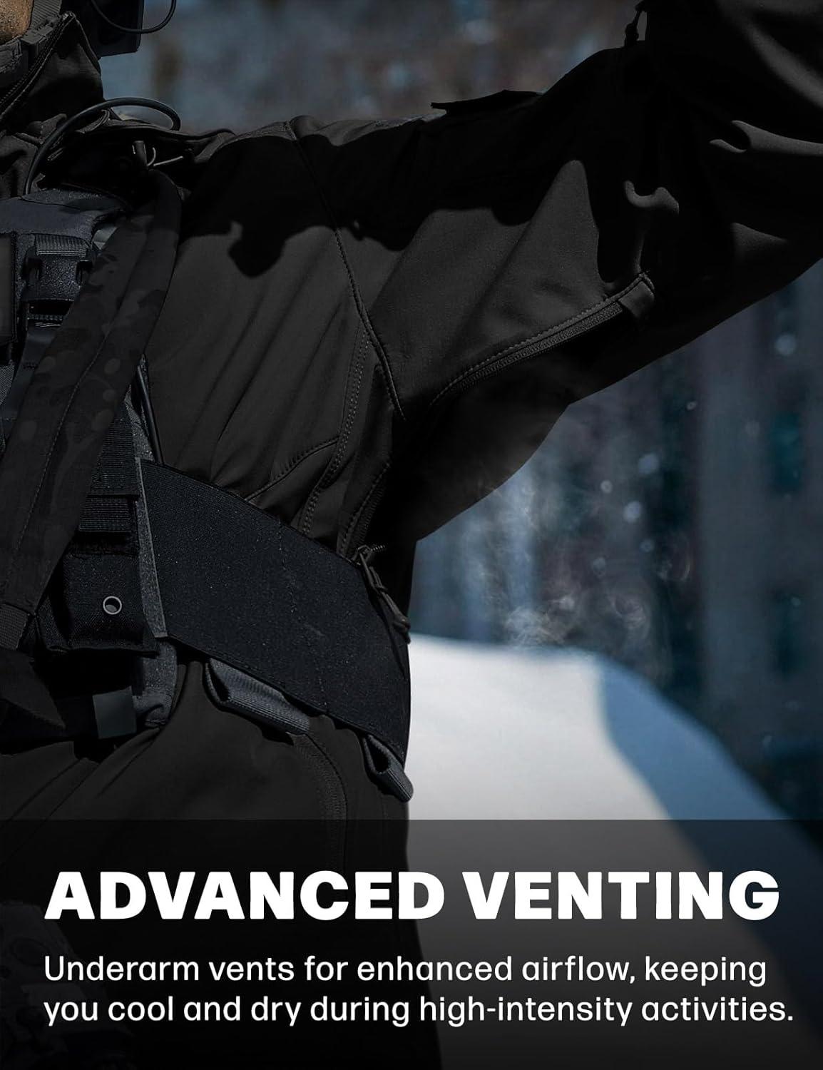 imageCQR Mens Water Resistant Tactical Softshell Jacket Fleece Lined High Neck Full Zip Wind Rain Hiking Hunting Winter OutdoorOperator X Black