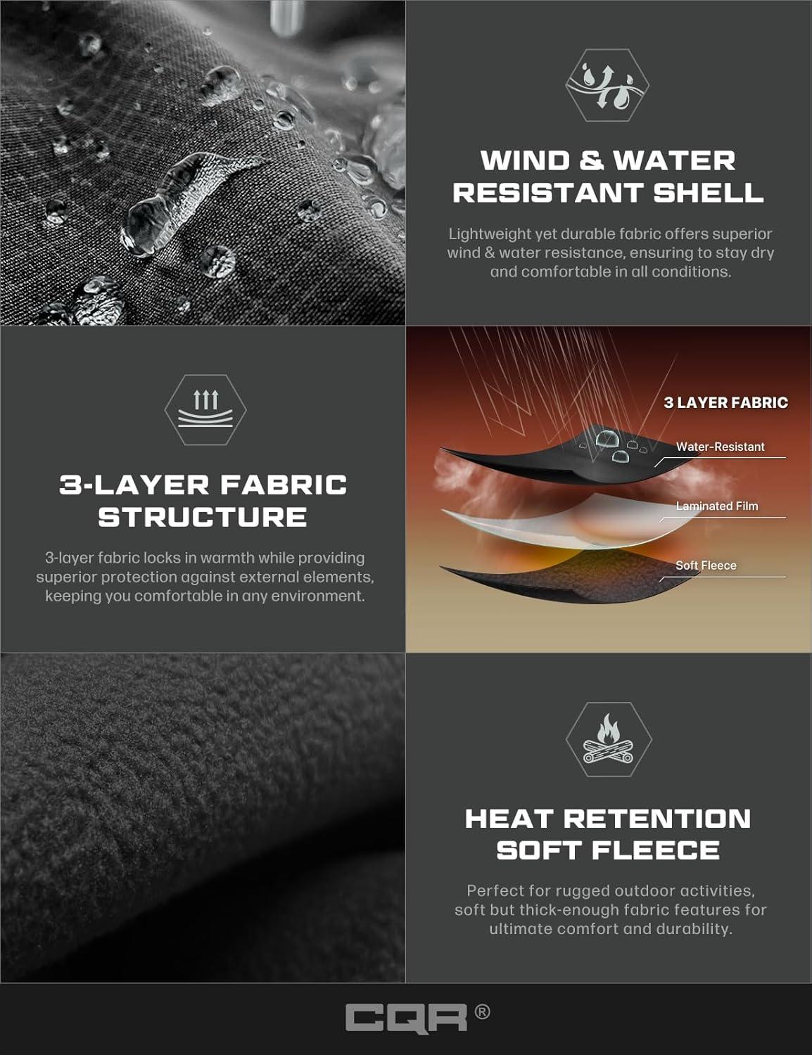 imageCQR Mens Water Resistant Tactical Softshell Jacket Fleece Lined High Neck Full Zip Wind Rain Hiking Hunting Winter OutdoorOperator X Black