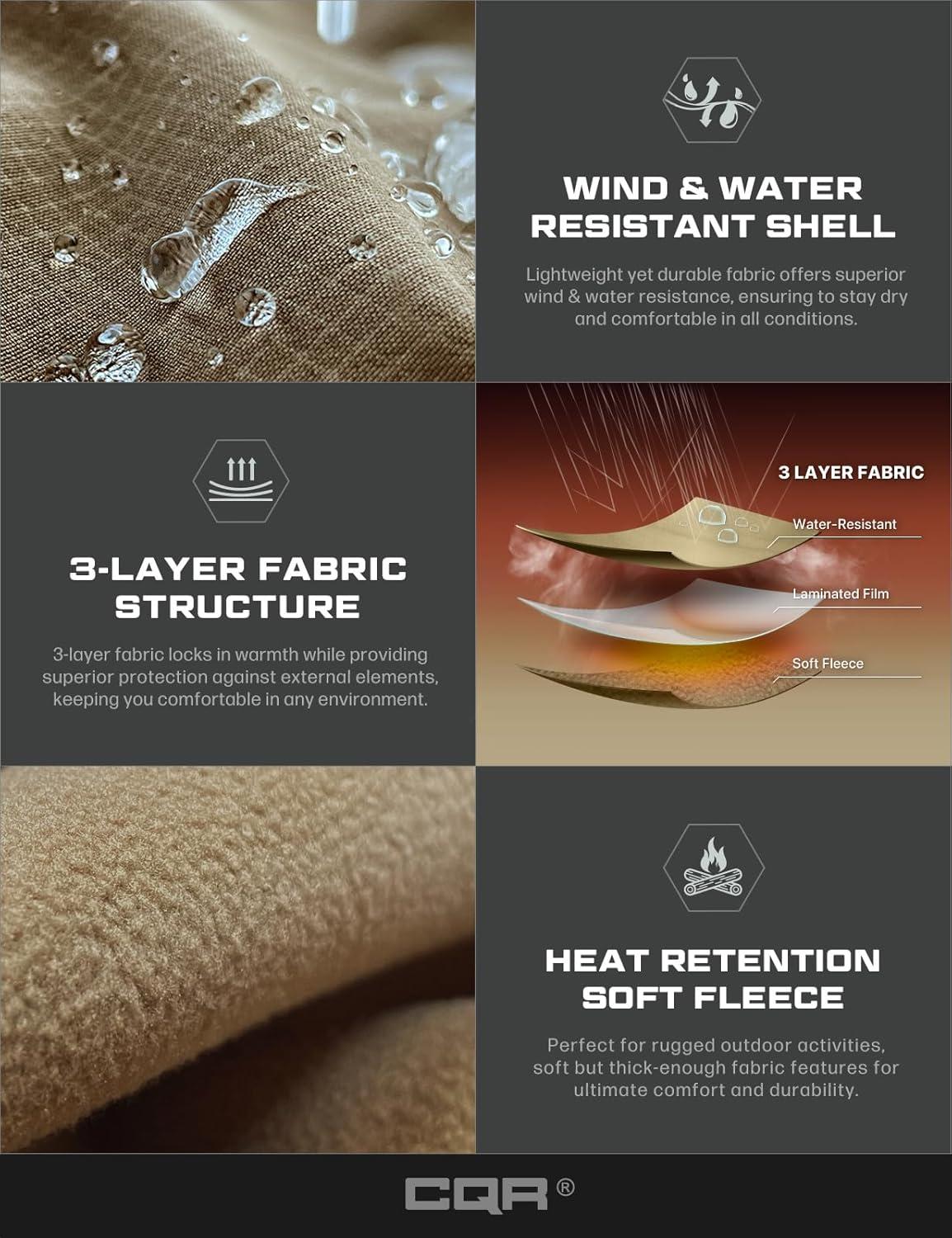 imageCQR Mens Water Resistant Tactical Softshell Jacket Fleece Lined High Neck Full Zip Wind Rain Hiking Hunting Winter OutdoorOperator X Coyote