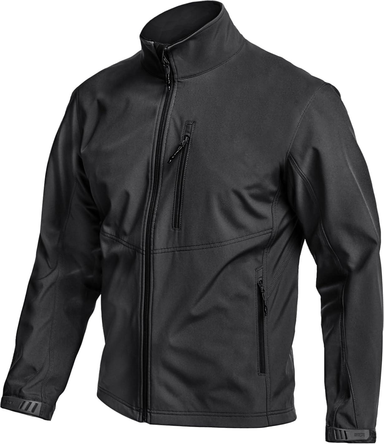 imageCQR Mens Water Resistant Tactical Softshell Jacket Fleece Lined High Neck Full Zip Wind Rain Hiking Hunting Winter OutdoorUrban Stealth Black