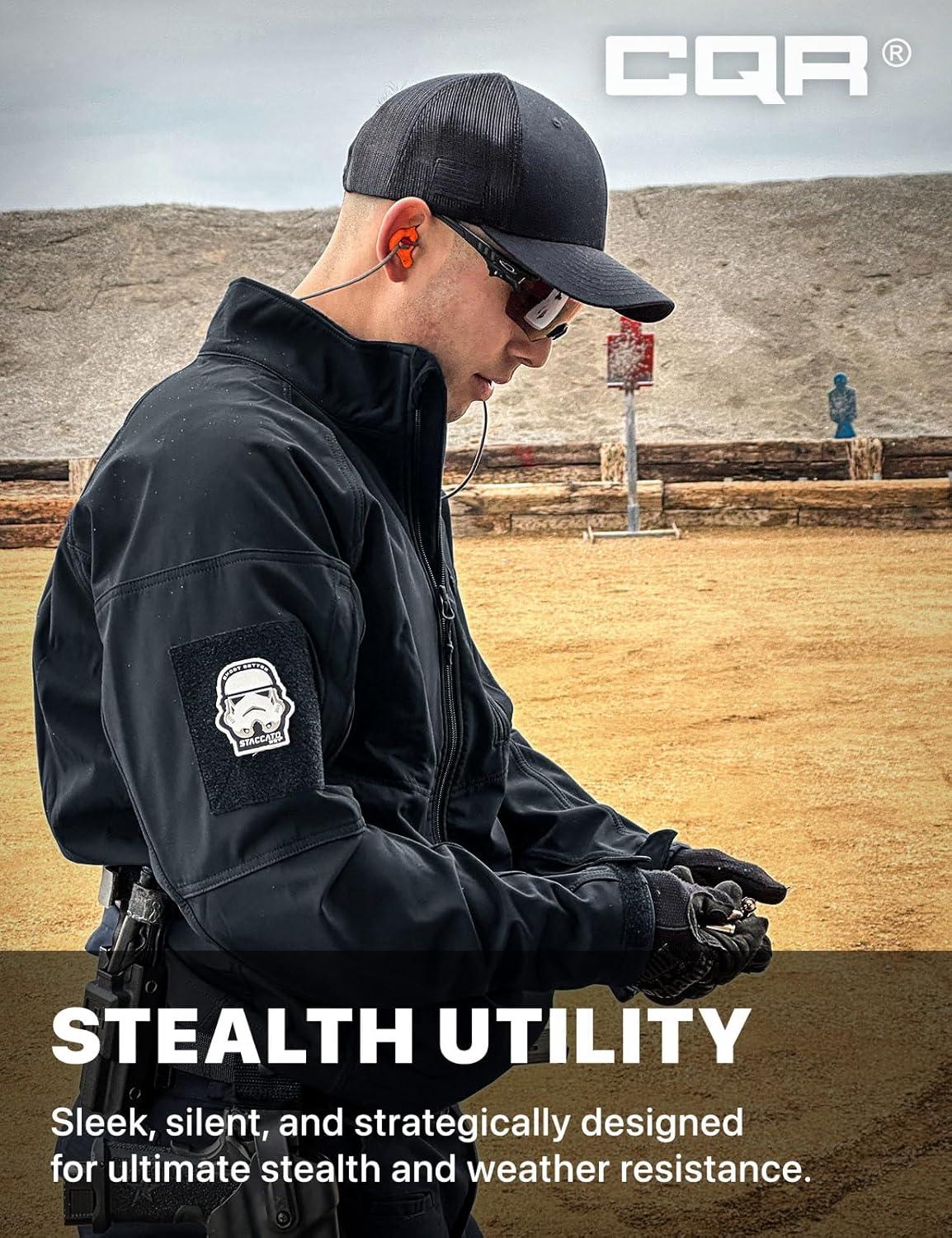 imageCQR Mens Water Resistant Tactical Softshell Jacket Fleece Lined High Neck Full Zip Wind Rain Hiking Hunting Winter OutdoorUrban Stealth Operator Navy