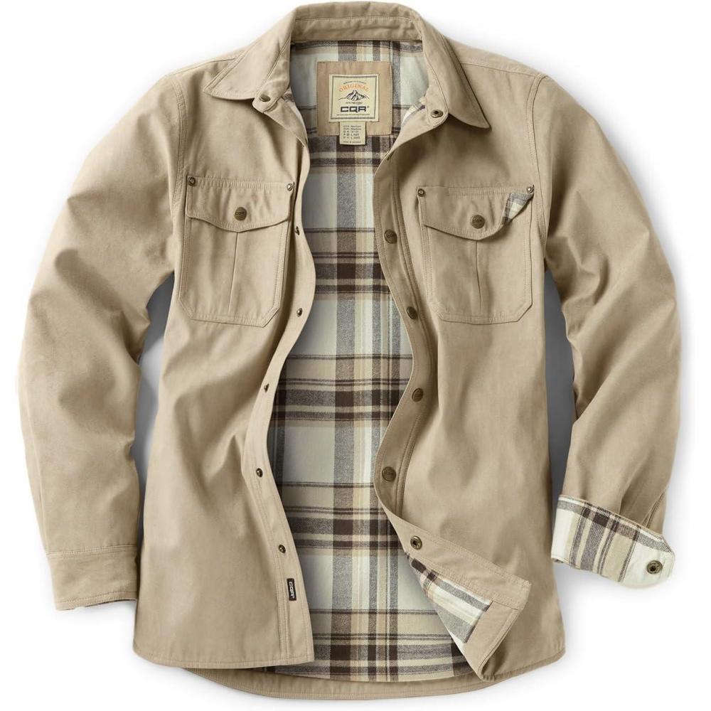 imageCQR Mens Flannel Lined Shirt Jackets Long Sleeved Rugged Plaid Cotton Brushed Suede Shirt JacketFlannel Lined Affogato