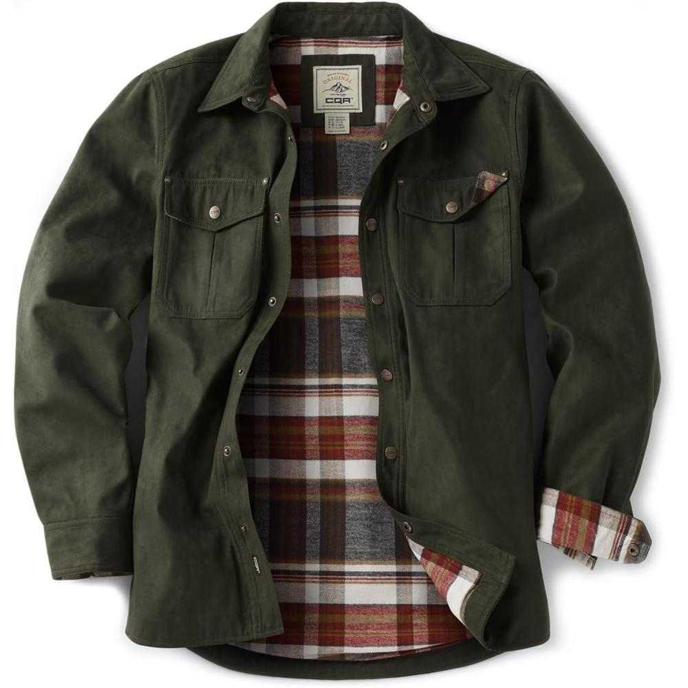 imageCQR Mens Flannel Lined Shirt Jackets Long Sleeved Rugged Plaid Cotton Brushed Suede Shirt JacketFlannel Lined Folk Tale