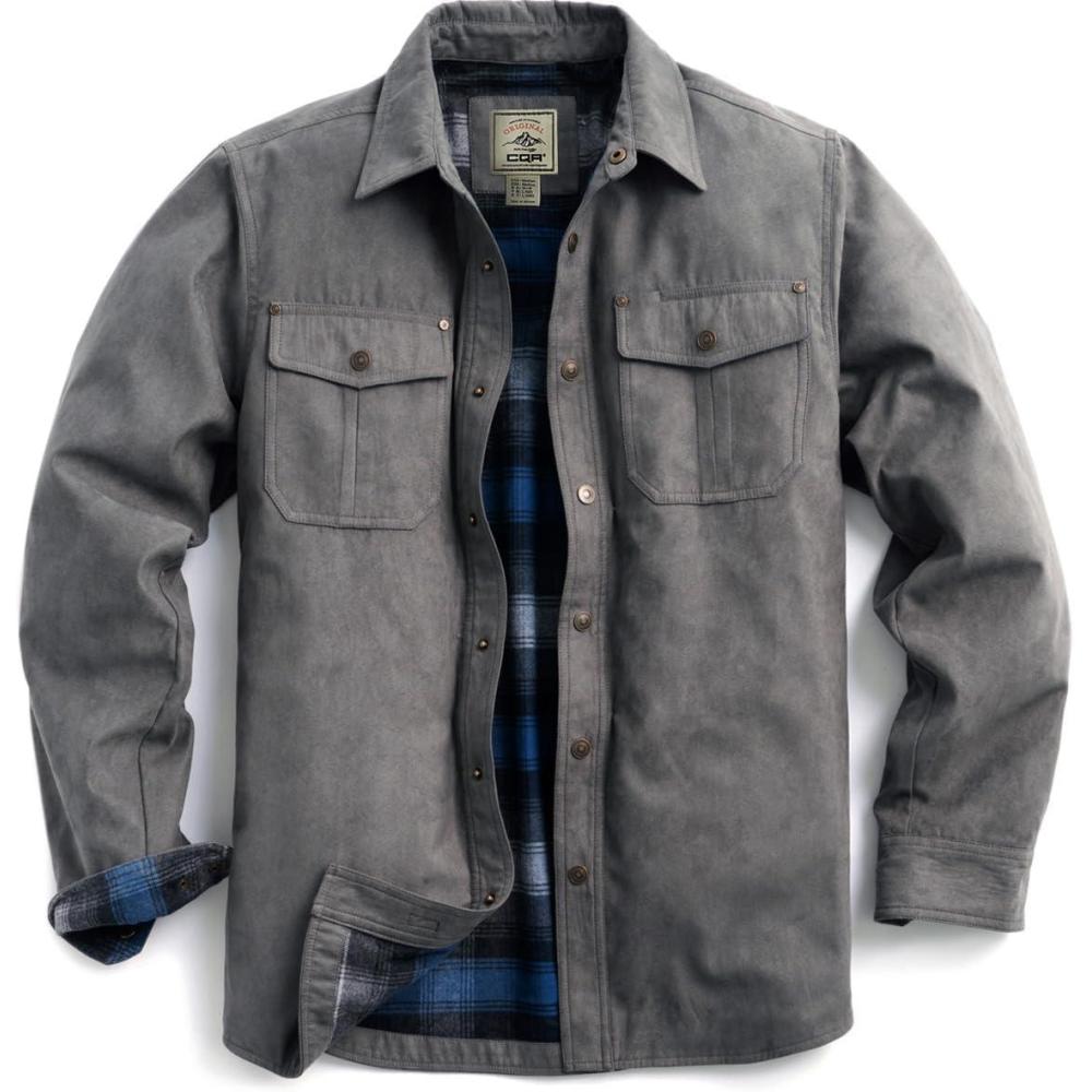 imageCQR Mens Flannel Lined Shirt Jackets Long Sleeved Rugged Plaid Cotton Brushed Suede Shirt JacketFlannel Lined New Shark Grey