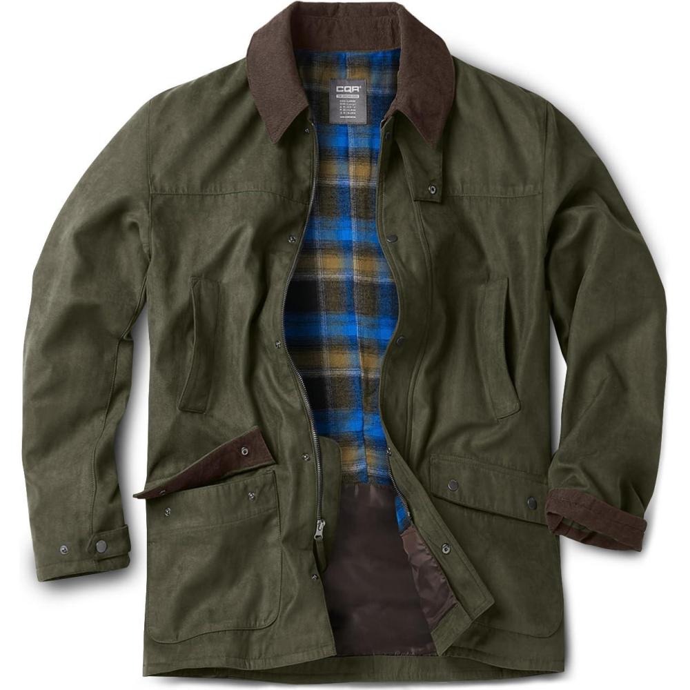 imageCQR Mens Flannel Lined Shirt Jackets Long Sleeved Rugged Plaid Cotton Brushed Suede Shirt JacketHuntsman Forest Oasis
