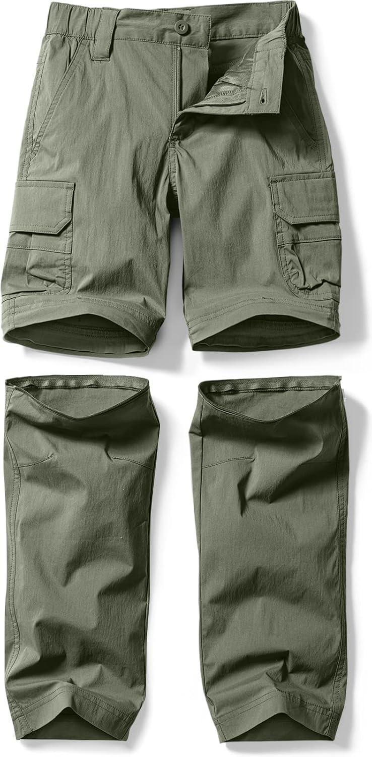 imageCQR Kids Youth Hiking Cargo Pants UPF 50 Quick Dry Convertible Zip Off Pants Outdoor Camping PantsConvertible Olive