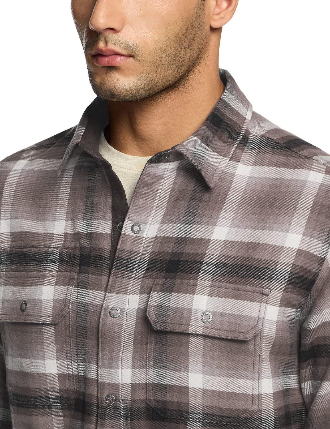 imageCQR Mens 100 Cotton Plaid Flannel Shirt Long Sleeve Shirt Jackets Casual Outdoor Jacket with PocketsSlim Fit Vague Brown