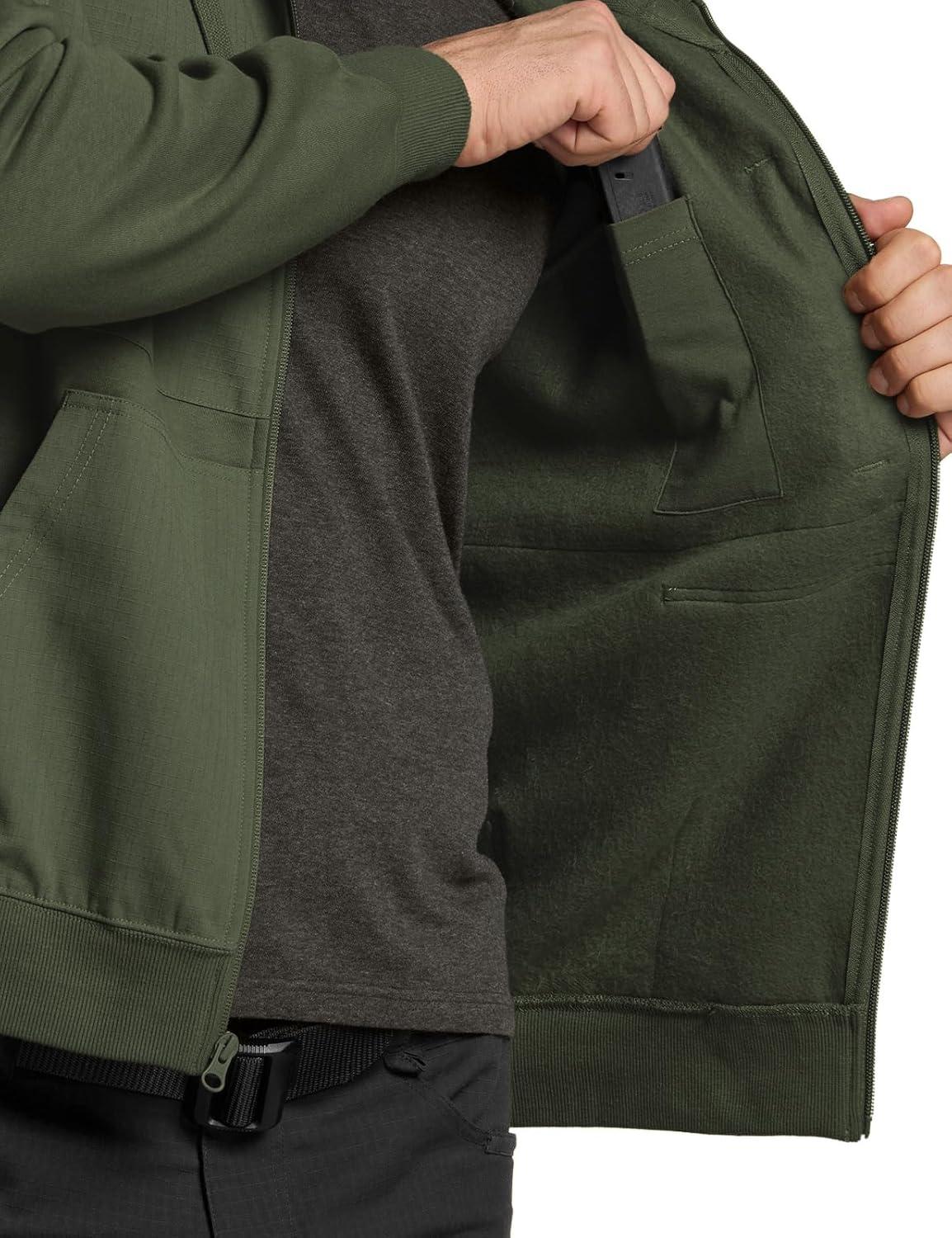 imageCQR Mens Winter Fleece Pullover Hoodies Thermal Long Sleeve Hooded Sweatshirt CottonBlend OutdoorTactical ShirtsFleece Ripstop Pannel Fullzip Olive
