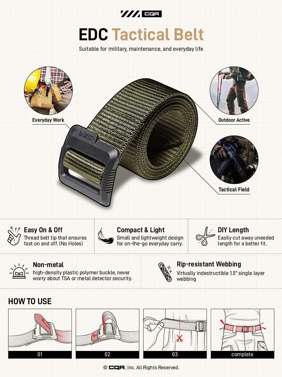 imageCQR Tactical Belt Military Style Heavy Duty Belt Webbing EDC QuickRelease BuckleFlex Poly Grey