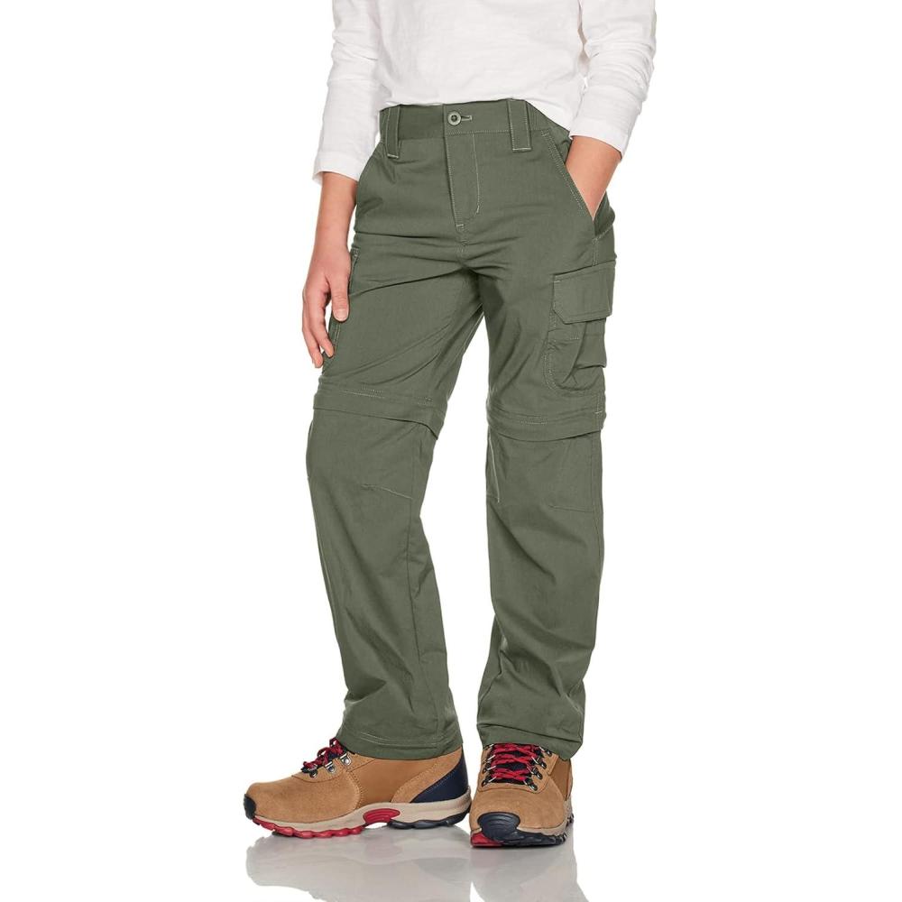 imageCQR Kids Youth Hiking Cargo Pants UPF 50 Quick Dry Convertible Zip Off Pants Outdoor Camping PantsConvertible Olive