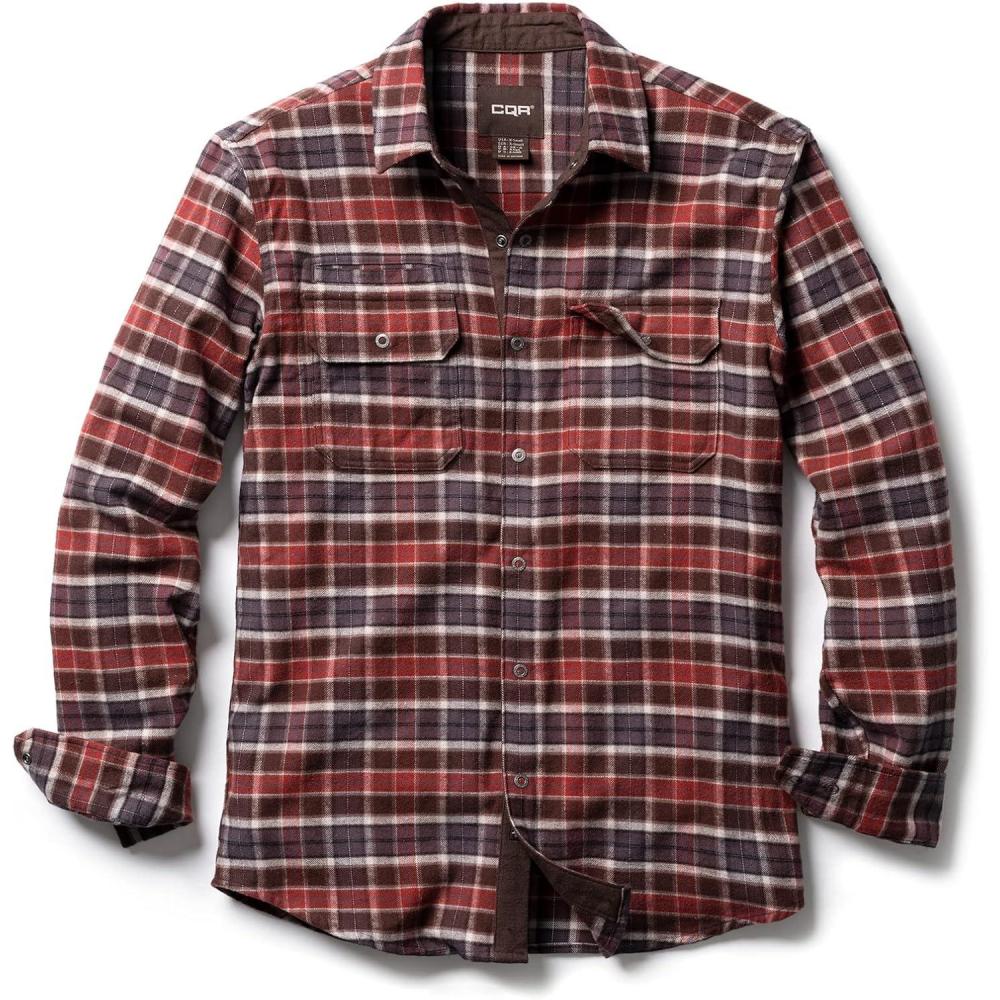 imageCQR Mens 100 Cotton Plaid Flannel Shirt Long Sleeve Shirt Jackets Casual Outdoor Jacket with PocketsSlim Fit Burnt Larch