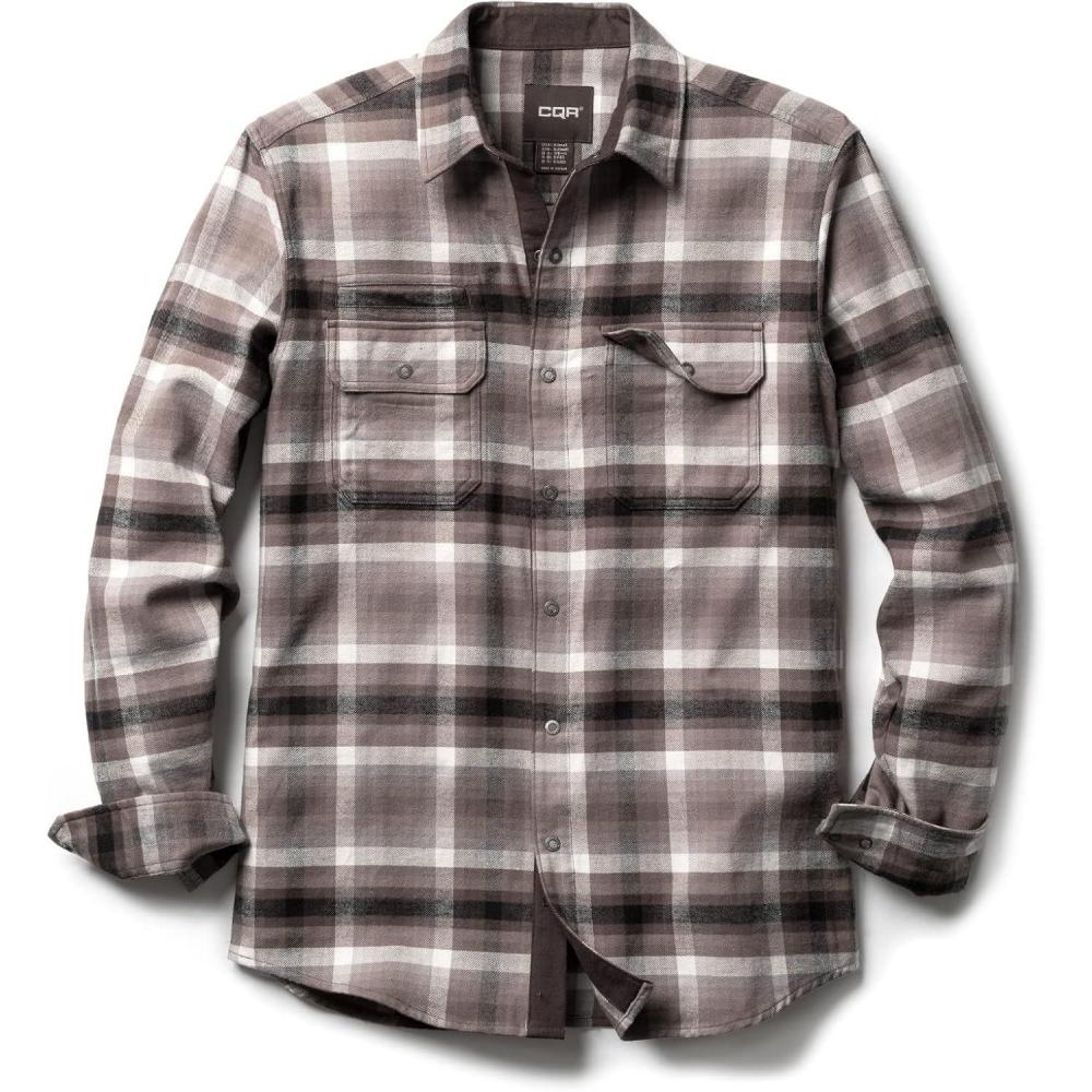 imageCQR Mens 100 Cotton Plaid Flannel Shirt Long Sleeve Shirt Jackets Casual Outdoor Jacket with PocketsSlim Fit Vague Brown