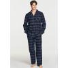 CQR Men’s 100% Cotton Plaid Flannel Pajama Set, Brushed Soft Lounge & Sleep PJ Top & Bottom with Pockets(Top & Bottom Set Navy Blue Plaid)