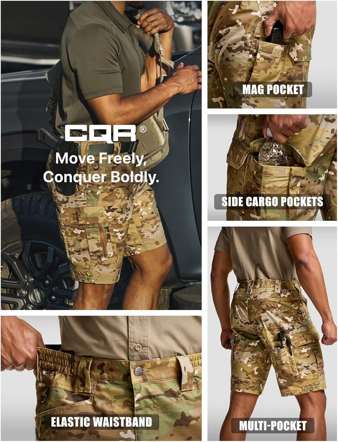 imageCQR Mens Flex Casual Cargo Shorts Lightweight Water Resistant Golf Shorts Stretch Tactical Work Shorts with MultiPocketTac Utility Camo