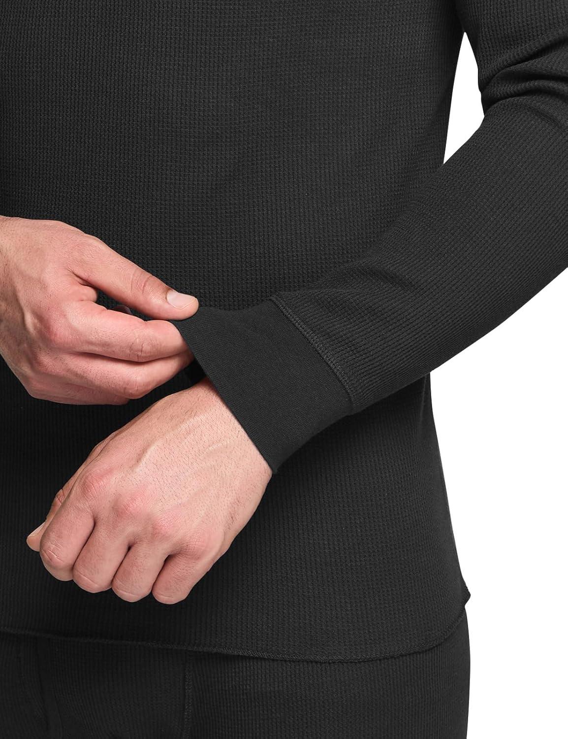 imageCQR Mens Long Sleeve Thermal Underwear Tops Midweight Waffle Shirt Winter Cold Weather Thermal ShirtsMock Neck Top Black